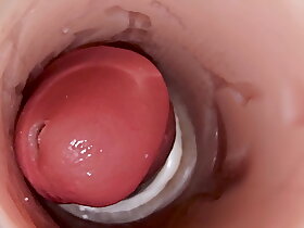 Camera inside deep pussy captures huge ejaculation of sperm
