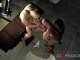 Young fashion largeness out fucked by big muscular men in the dark oubliette